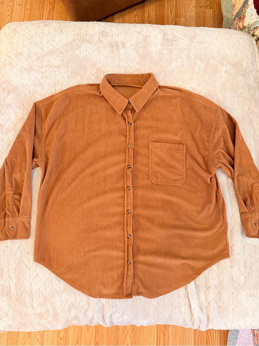 Corduroy Button-Up Shirt in Rust